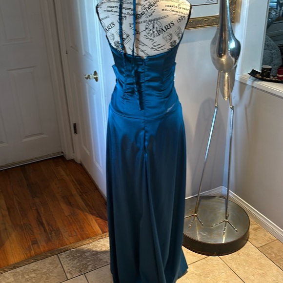 Jessica McClintock Teal Halter Maxi Dress - Picture 3 of 3